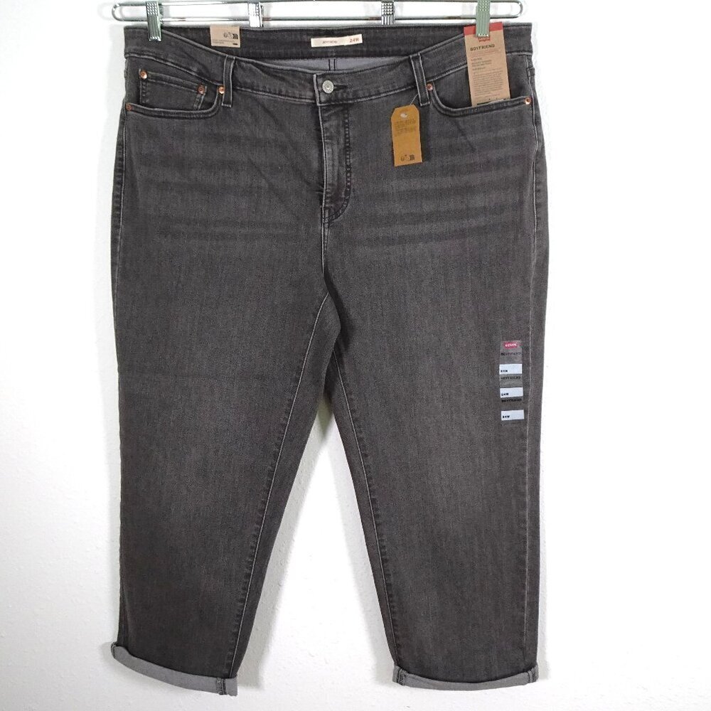 Levi's Boyfriend Jeans Women's Size 24W Gray Denim Stretch Mid Rise Cropped
